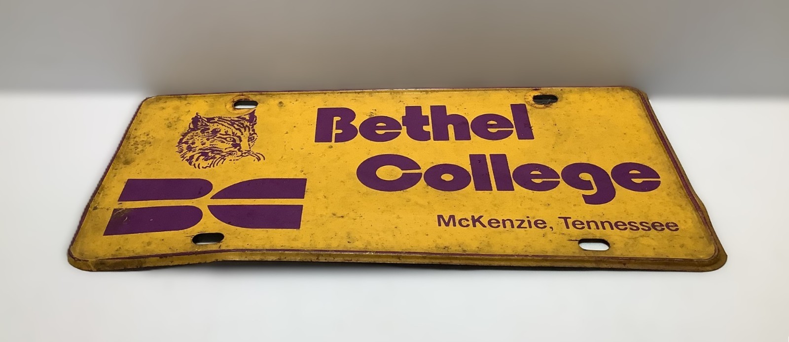 Vintage Bethel College McKenzie Tennessee Metal License Plate Tag