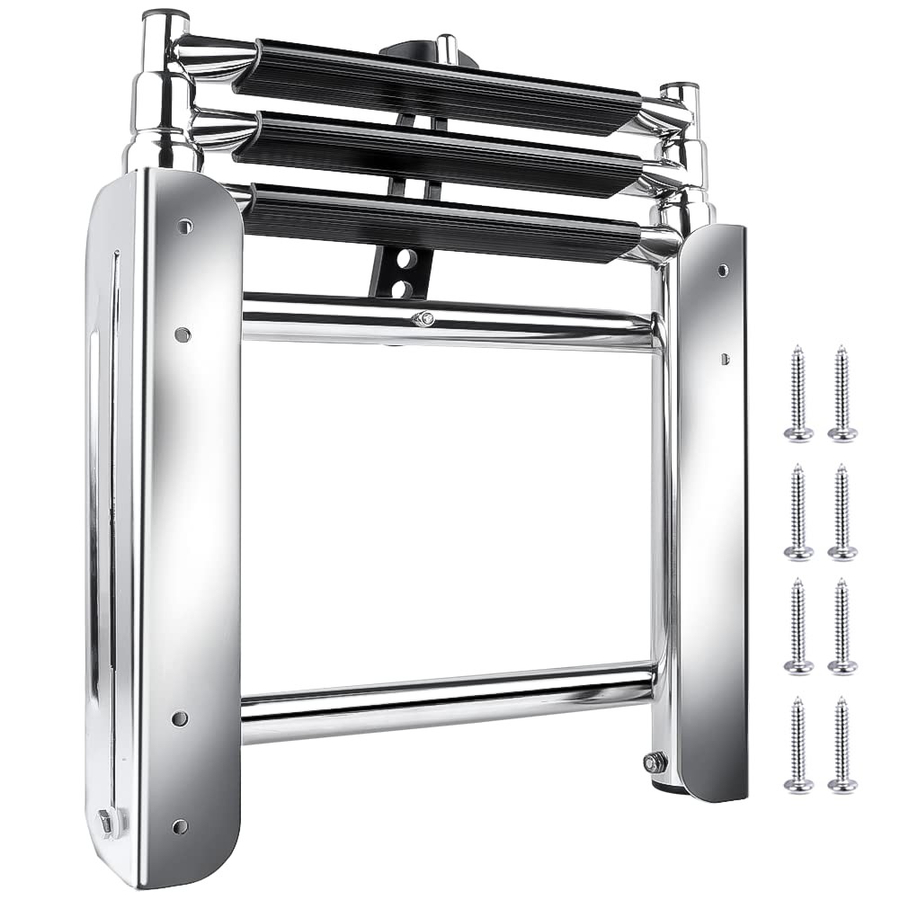 Pontoon Boat Ladder,3 Step Telescoping Ladder Under Platform Slide Silver