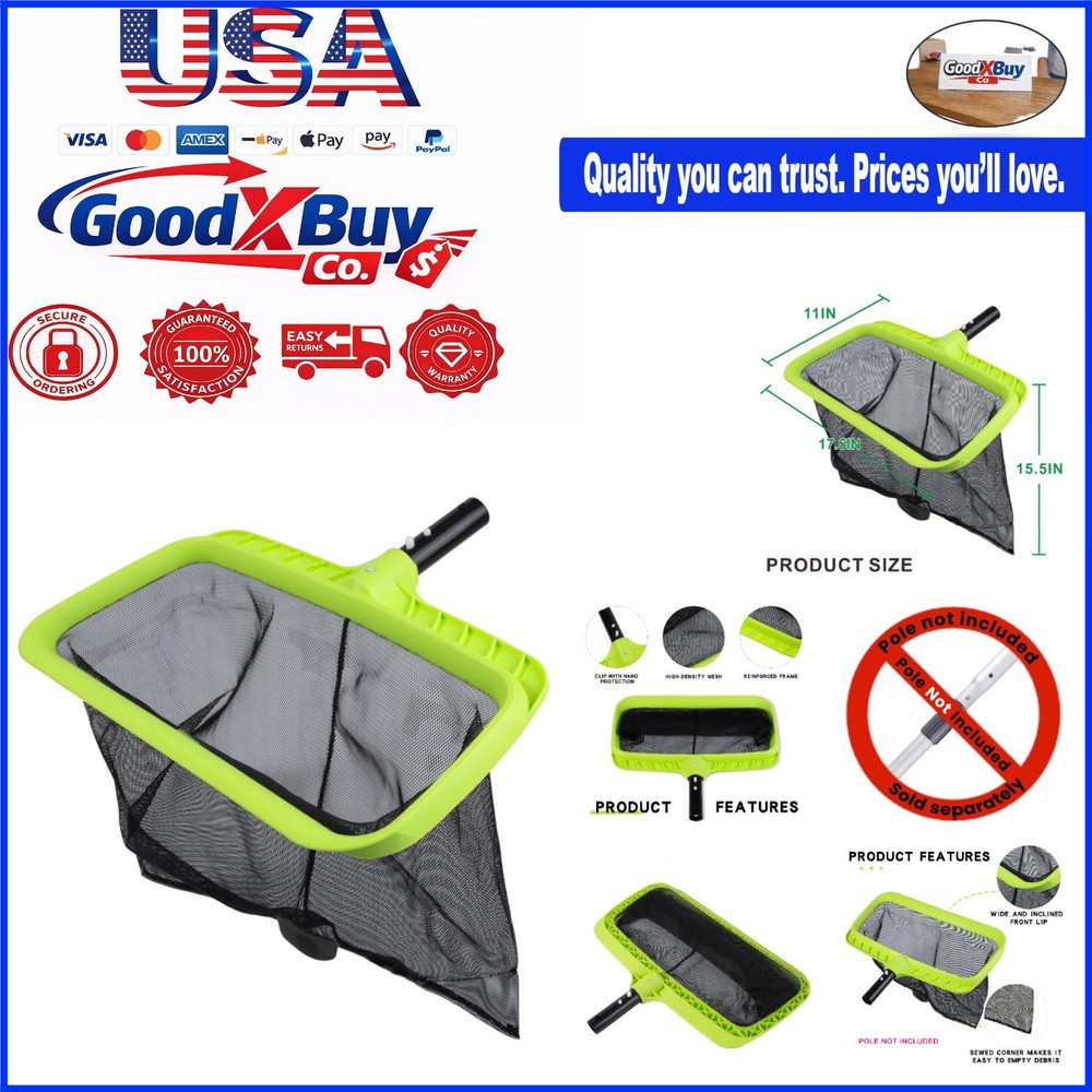 Pool Leaf Skimmer Net Reinforced Frame Deep Rake Plastic Edge Easy Clean Supp...