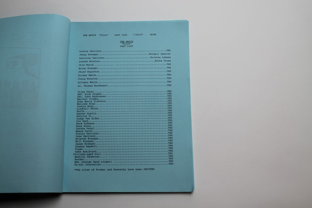 THE WATCH / Ed Decter & John J. Strauss 2007 TV Script Unproduced Pilot