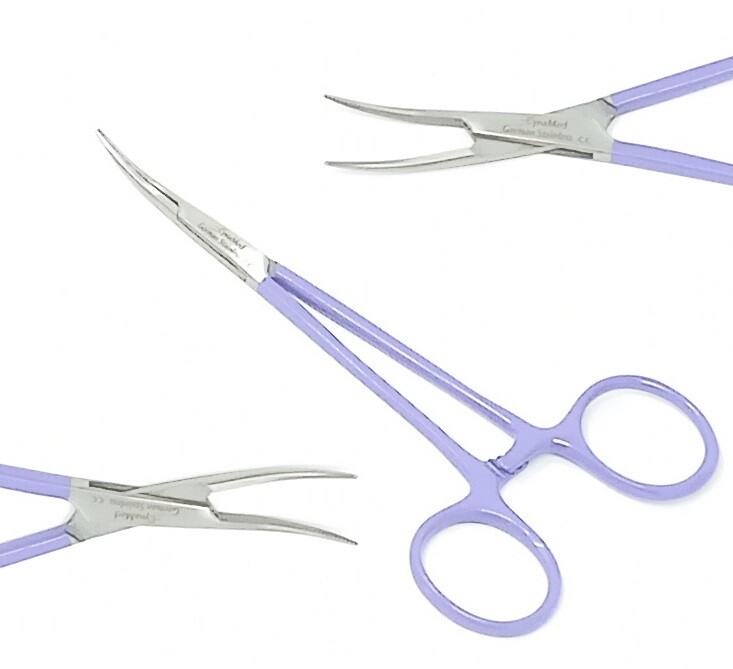 Premium Mosquito Hemostat Forceps 5"Curved "Fine" Locking Handle "Purple" Color