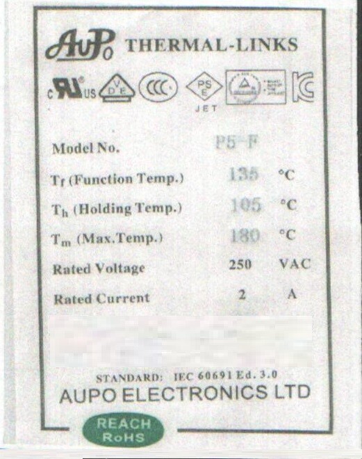 4 Pcs Aupo Thermal Fuse 84C 102C 115C 125C 130C 135C 150c 2A 3A 250V FREE SHIP