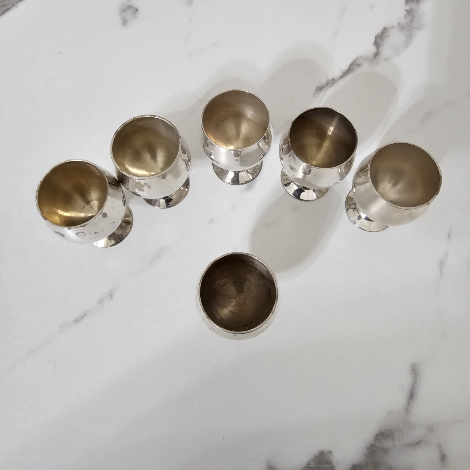 Silver Plated Goblets Set of 6 Small Sherry Cups 2.25" Velvet Case Vintage