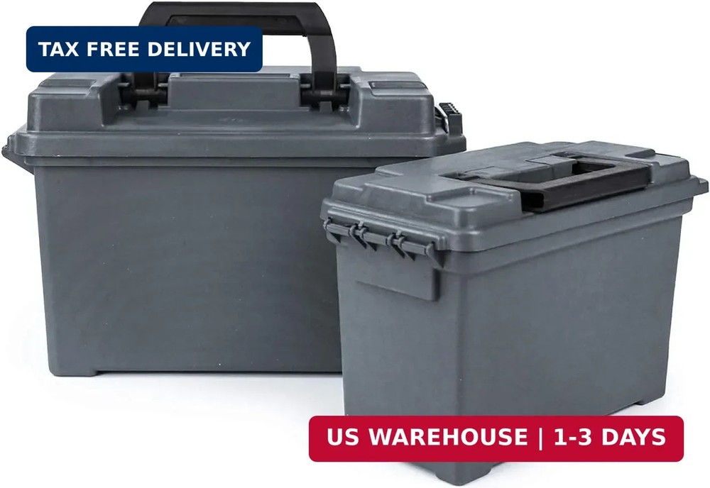 GUGULUZA Plastic Ammo Cans, 2-Pack Lockable Waterproof Storage Containers, Field