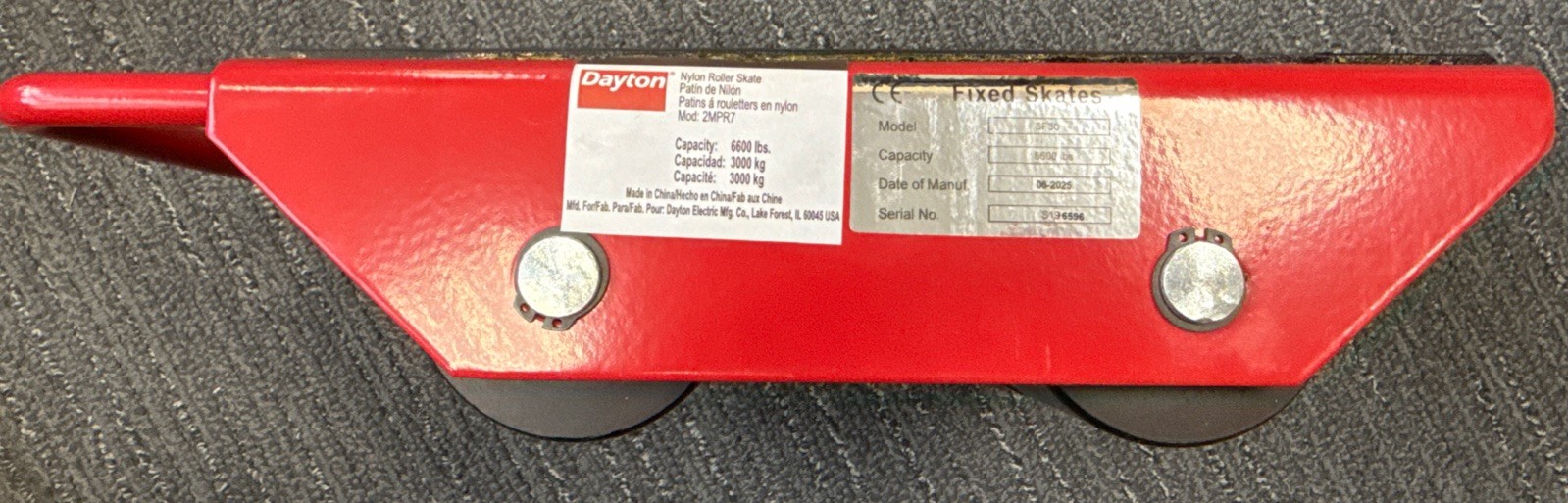 Dayton 2MPR7 Machine Nylon Roller Skates, 6600 lb Capacity, 8 3/4" x 13", 4 Whee