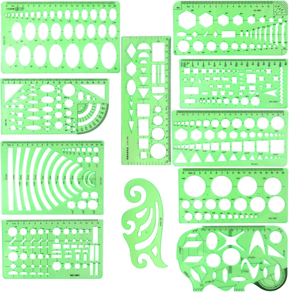 11PCS Geometric Drawings Templates, Drafting Stencils Measuring Tools, BetyBedy