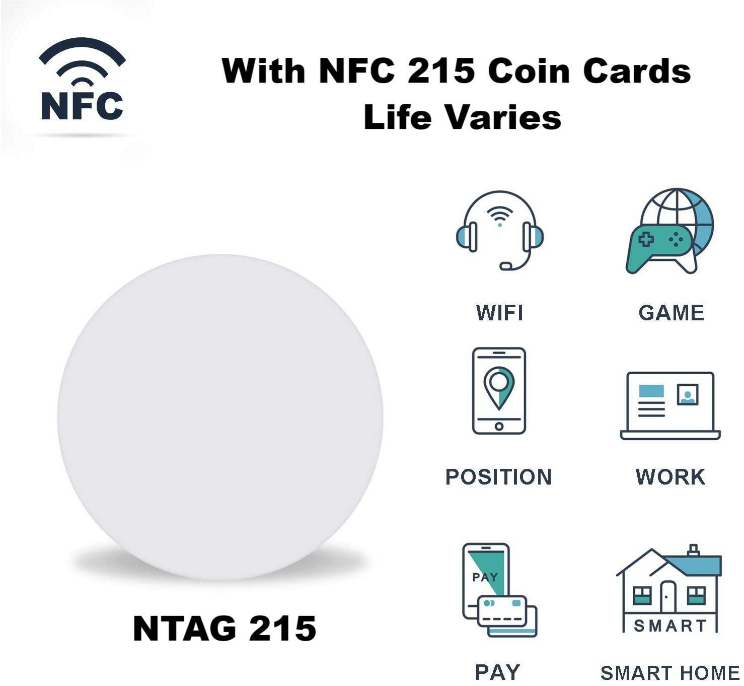 20PCS Round NTAG215 NFC Tags Blank Cards RFID Waterpoof Chip TagMo Amiibo Androi