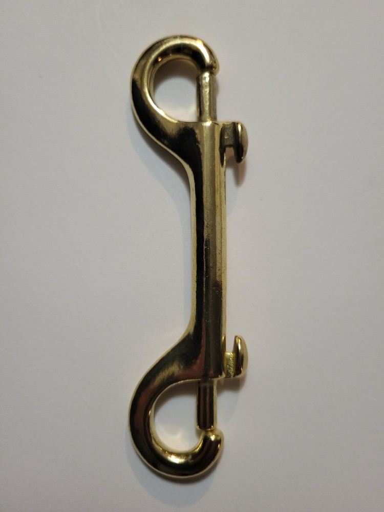 Solid brass Bolt action double snap hook. 43/4" length. Marine grade. scuba clip