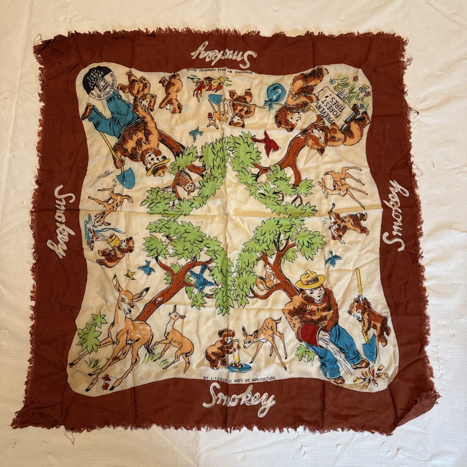 VTG 1940s-50s US Dept Agriculture SMOKEY THE BEAR Forestry Department SCARF-HTF