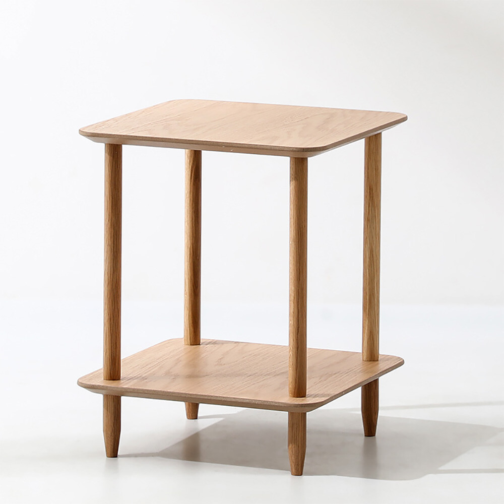 Solid Wood Side Table 2-Tier Small End Table w/ Storage Shelf Narrow Nightstand