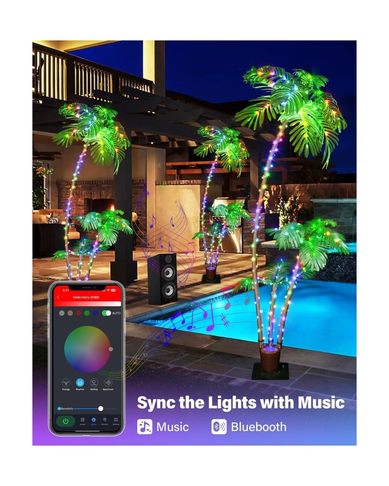 7FT Smart Lighted Palm Tree, DIY Color Changing LED Artificial Palm Tree 3 Tr...