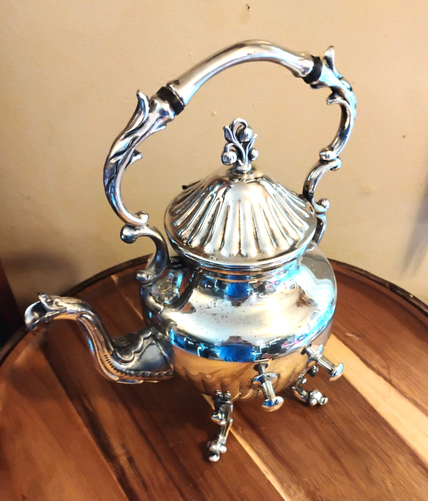 Birmingham Silverplate Over Copper Tilting Tea/Coffee Pot W/Stand & Warmer