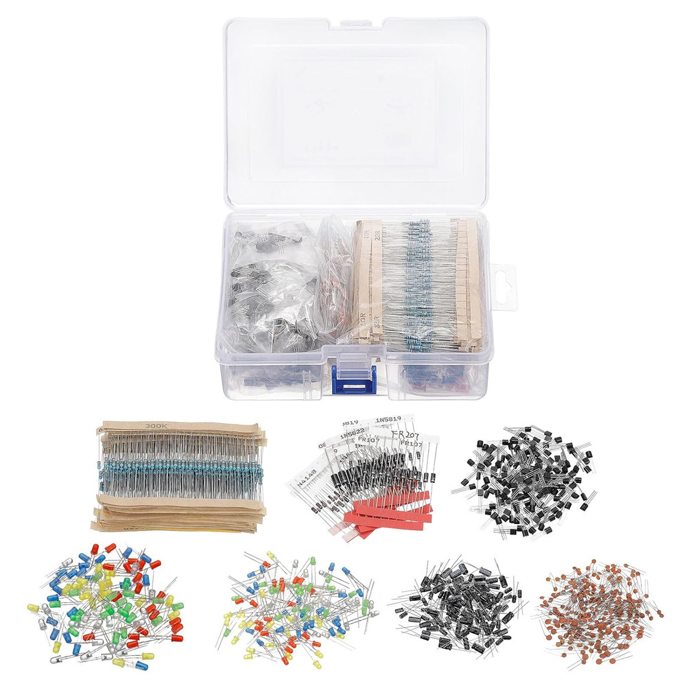 Electronics Component Assortment Kit, 1490 Pcs Resistors, Diodes, Transistors,