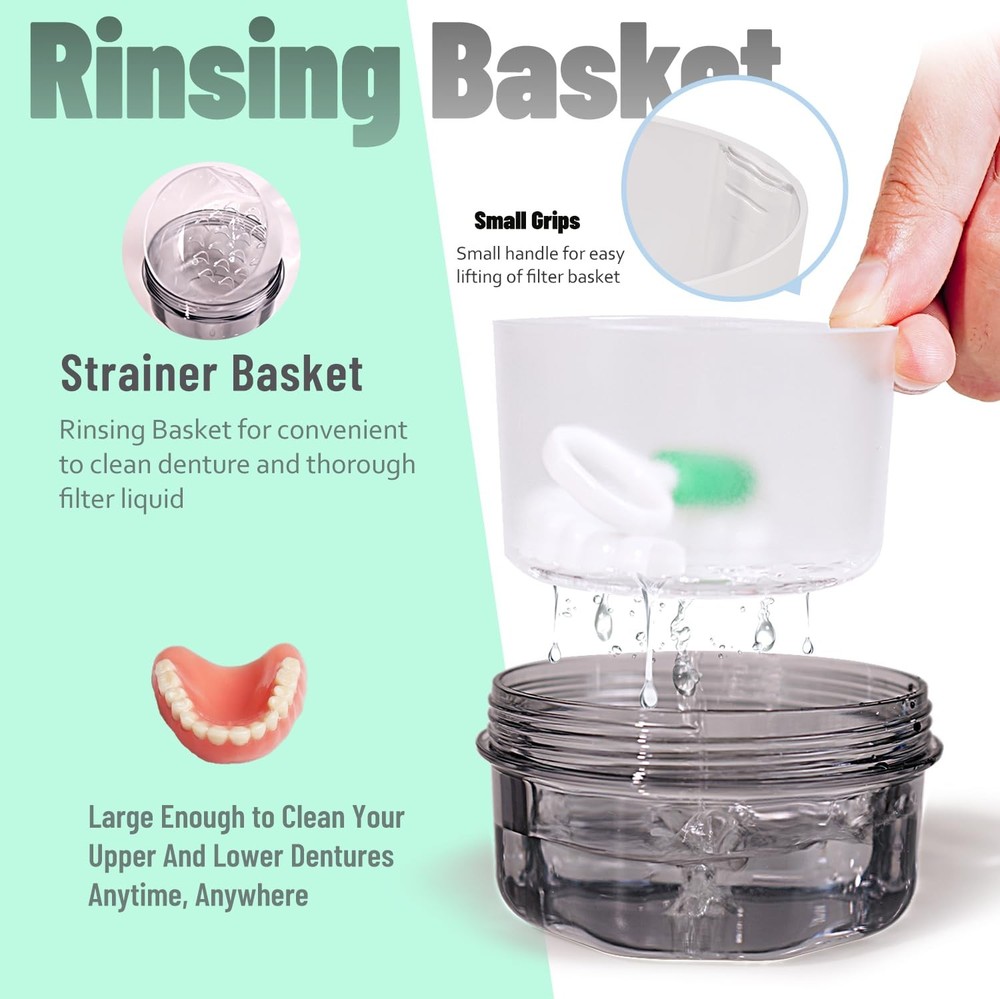 Leakproof Denture Case Soaking Cup False Teeth Transparent Black