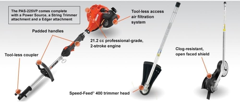 ECHO 21.2cc Gas 2-Stroke Straight Shaft Trimmer w/ Edger Kit Feed Head PAS-225VP