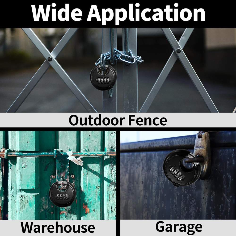 2Pack Combination Lock, 4 Digit Disc Padlock with Hardened Shackle, Weatherproof
