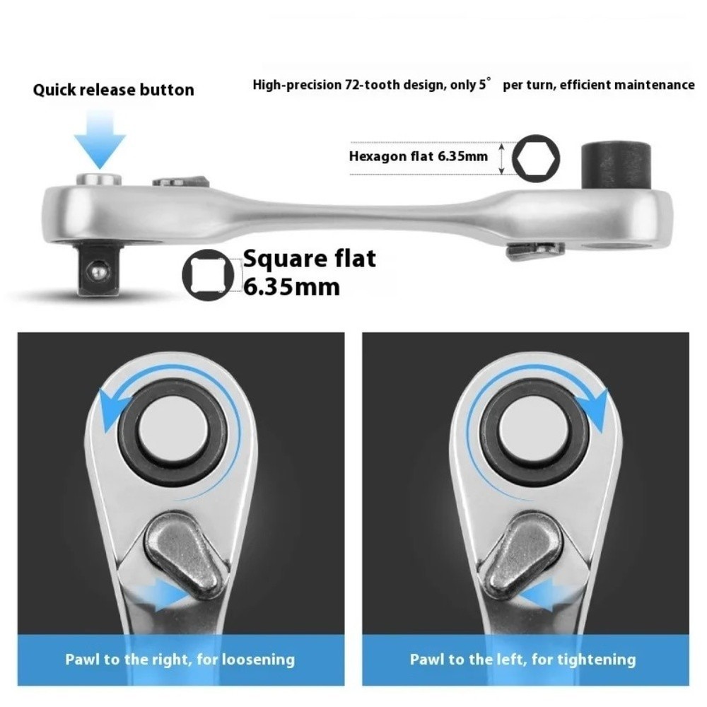 Compact for MINI 14 Ratchet Wrench Double Ended Hex Socket Screwdriver Tool