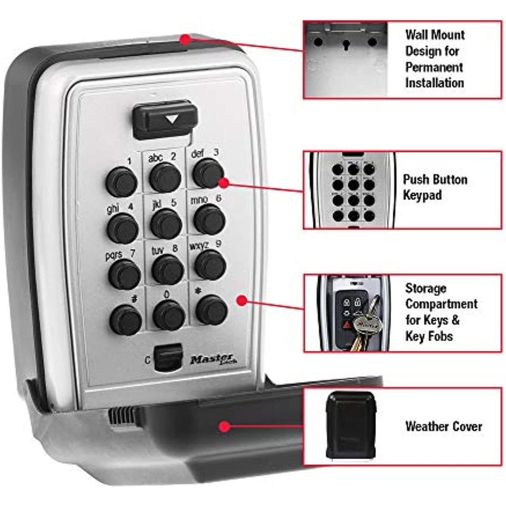 Master Lock 5423D Wall Mount Lock Box, 3-1/8" W, Black