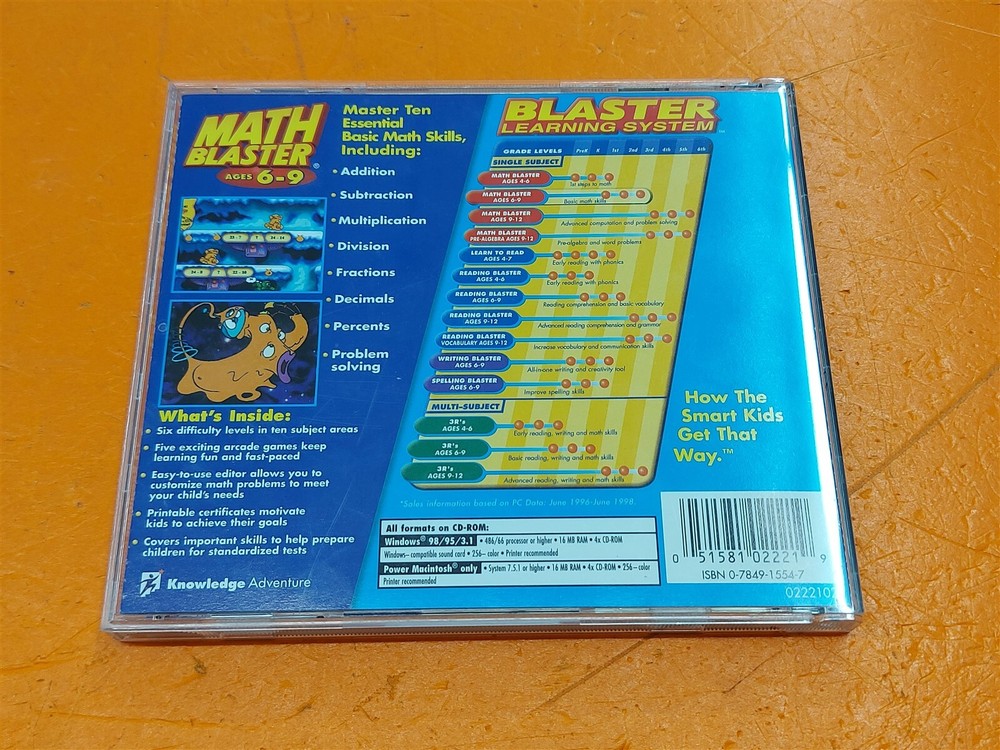 ⭐️⭐️⭐️⭐️⭐️ Knowledge Adventure Math Blaster CD-ROM Ages 6-9 Version 1.0c