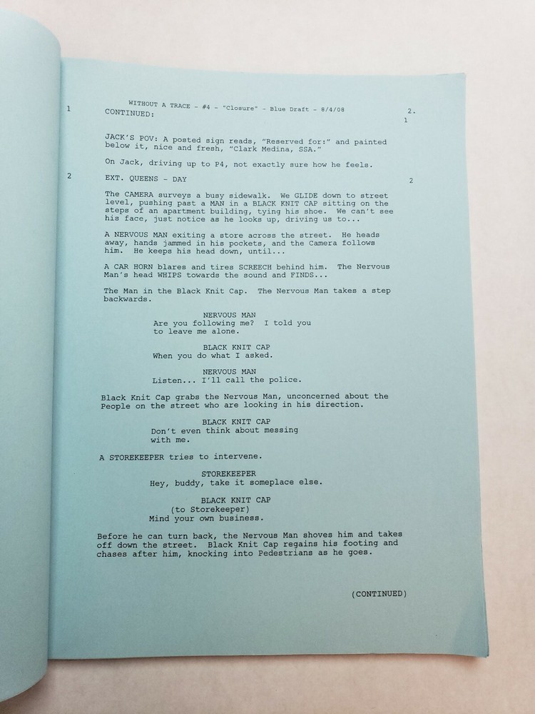 WITHOUT A TRACE / Jan Nash 2008 TV Show Script, ANTHONY LAPAGLIA "Closure"