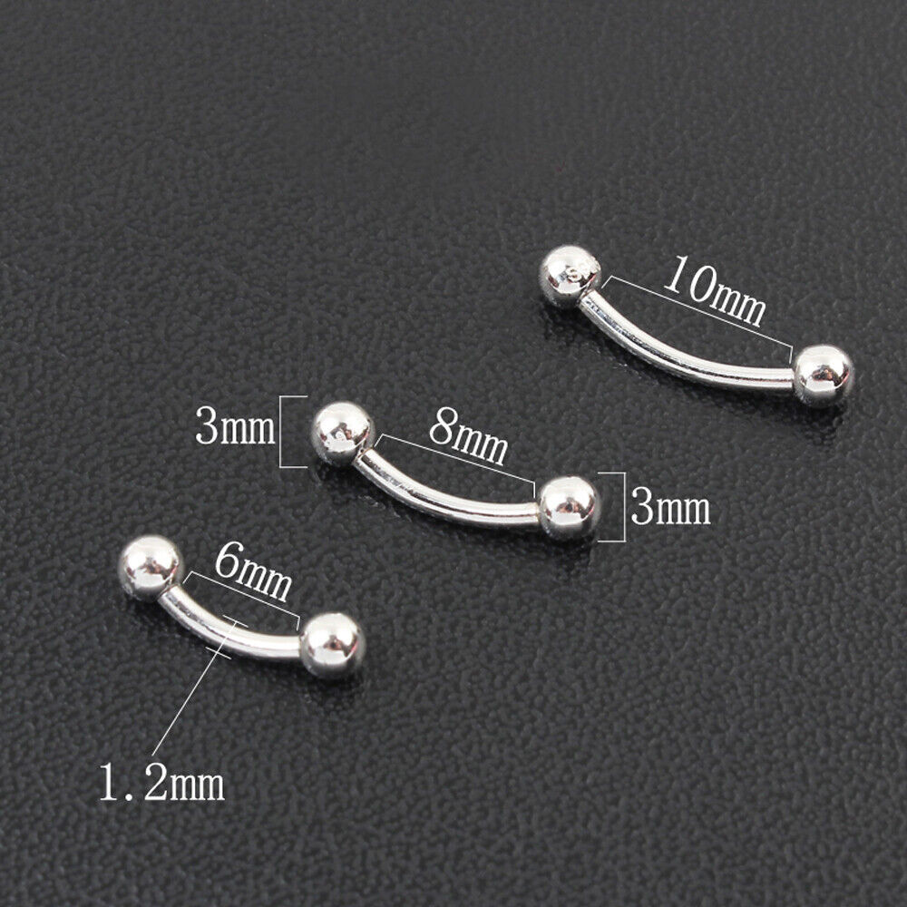 925 Sterling Silver Eyebrow Stud Curved Barbell Ear Tragus Piercing Ring A1237