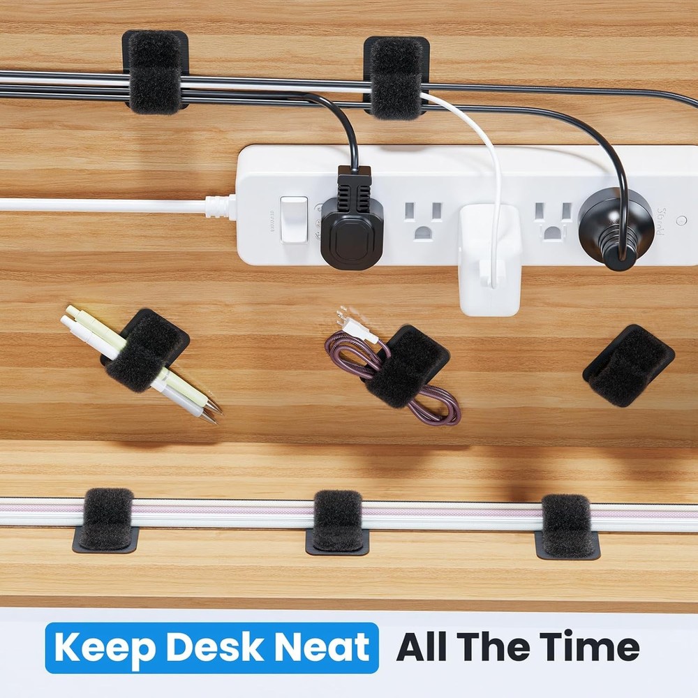 Cable Management Under Desk, Cord Organizer Adjustable Hook and Loop Cable Ties