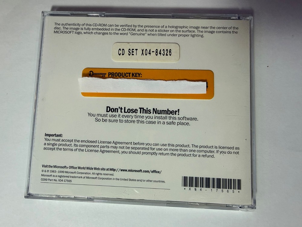 Microsoft Office 2000 Professional Upgrade 2 Cd Plus Key VG