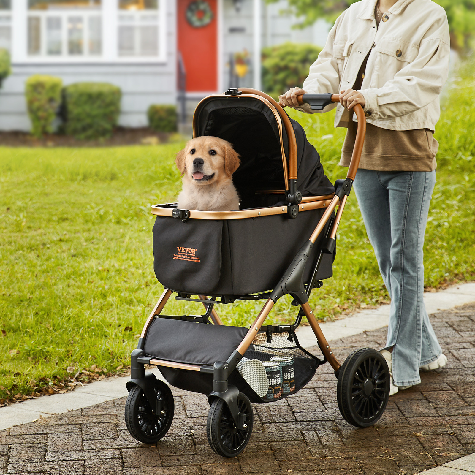 VEVOR Pet Stroller 4 Wheels Dog Stroller with Brakes 66 lbs Weight Capacity