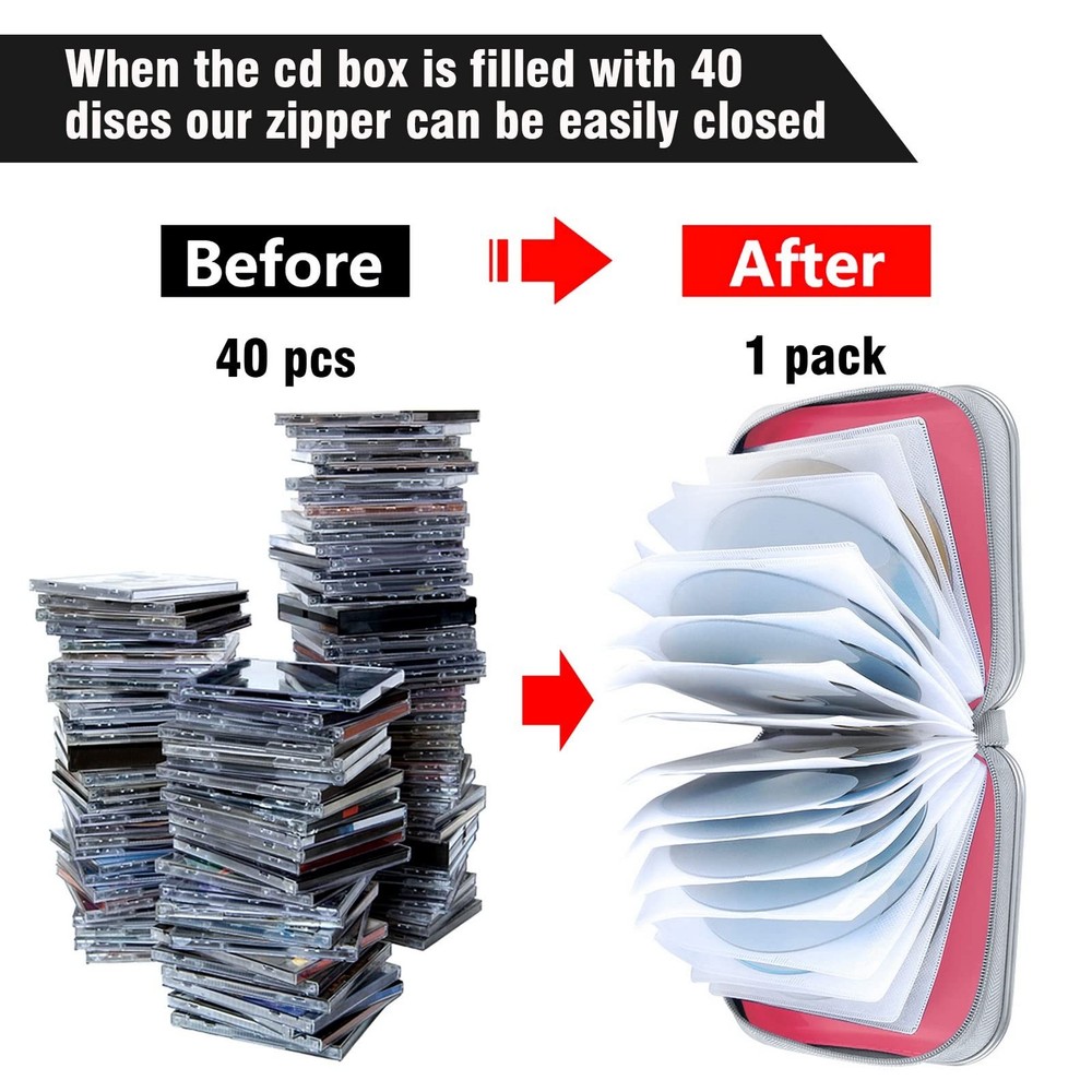 40 Capacity CD DVD Case Wallet Hard Plastic Disc Storage Binder Pink