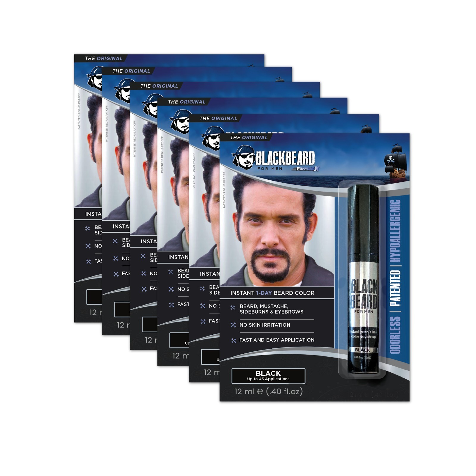 Blackbeard for Men Instant Beard Color – Beard Dye Alternative – 12ml / 6 pk