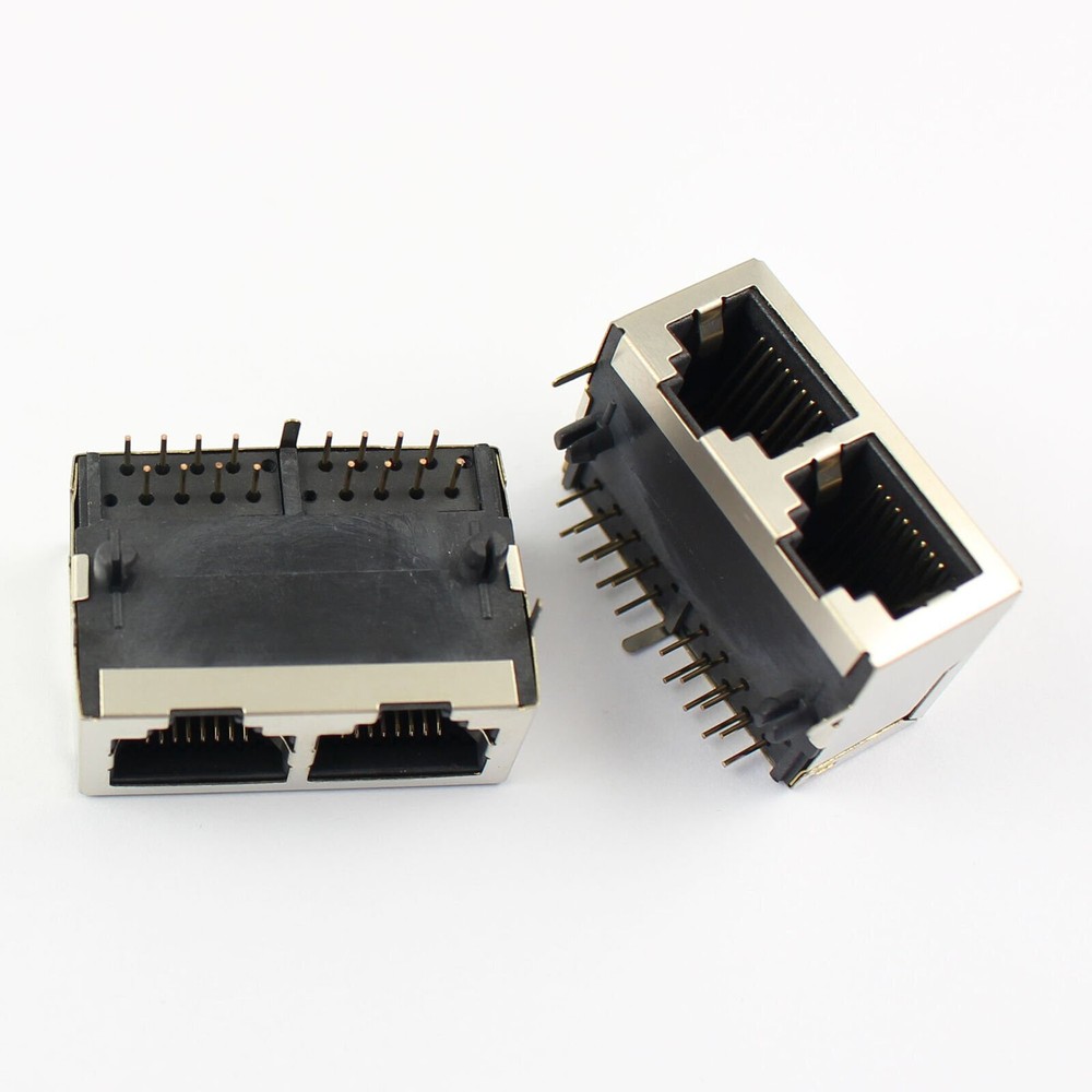1Pcs RJ45 Modular Network Connector Dual Port 2 Ports 59 8P8C PCB Jack Shielded