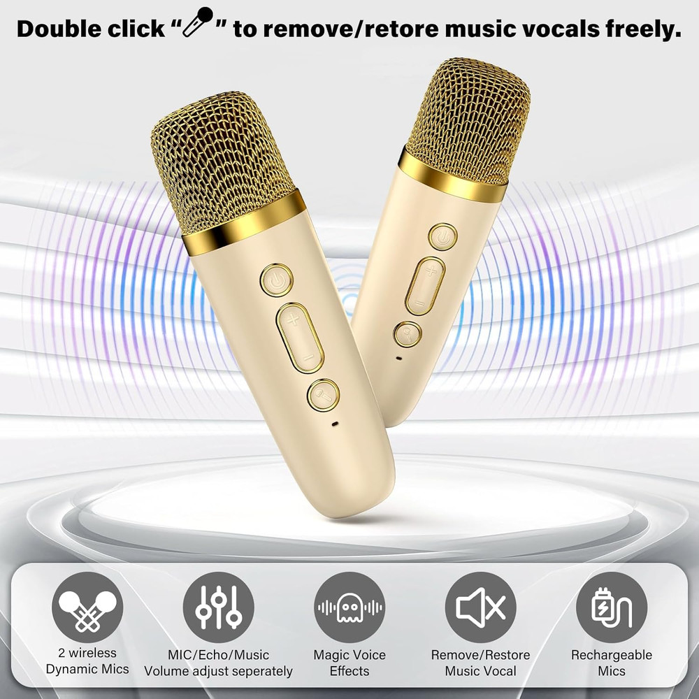 Mini Karaoke Machine for Kids Portable Bluetooth Speaker with 2 Wireless Microph