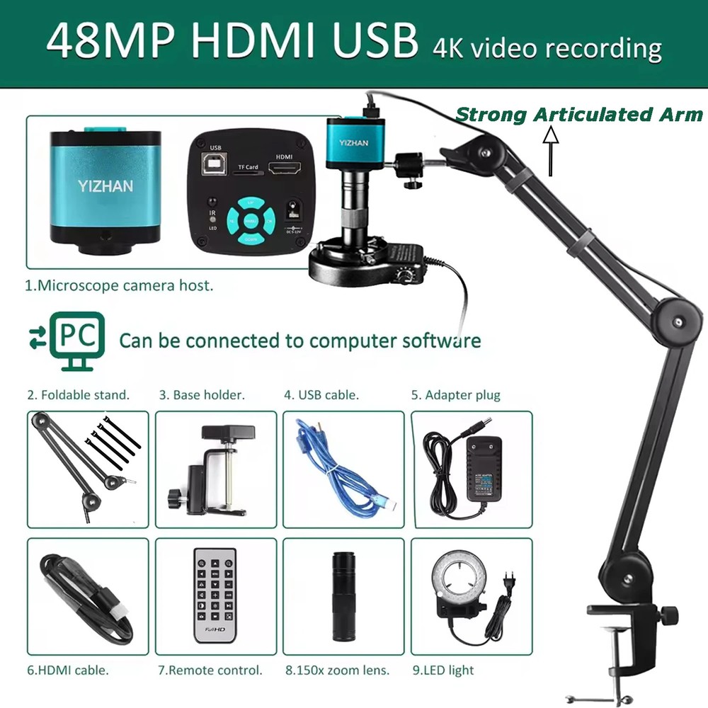 48MP 4K Digital Electronic Microscope for Soldering HD HDMI Camera USB Software