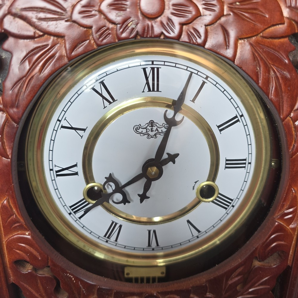 D&A Wind Up Movement Pendulum Wall Clock Fully Functional Ornate Carvings Key