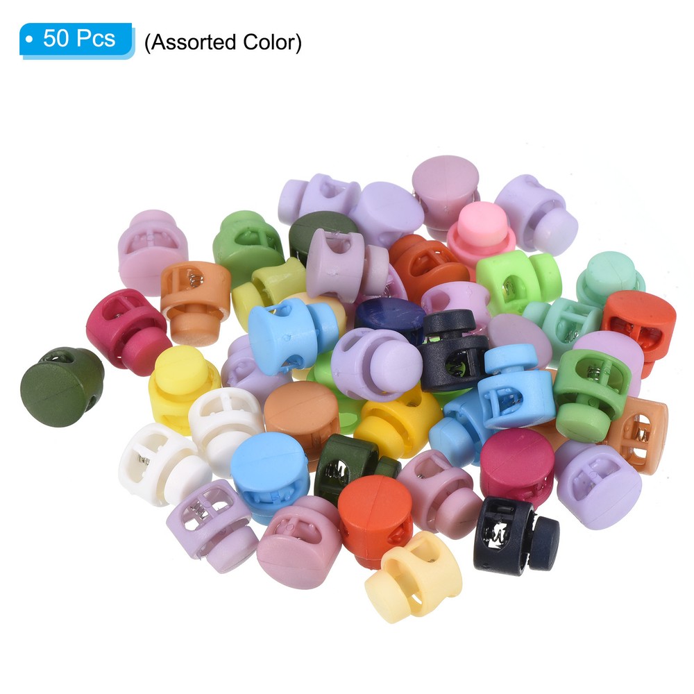 14mm Cord Locks Set, 50 Pack Round Double Hole Multicolor Spring Toggle Stopper
