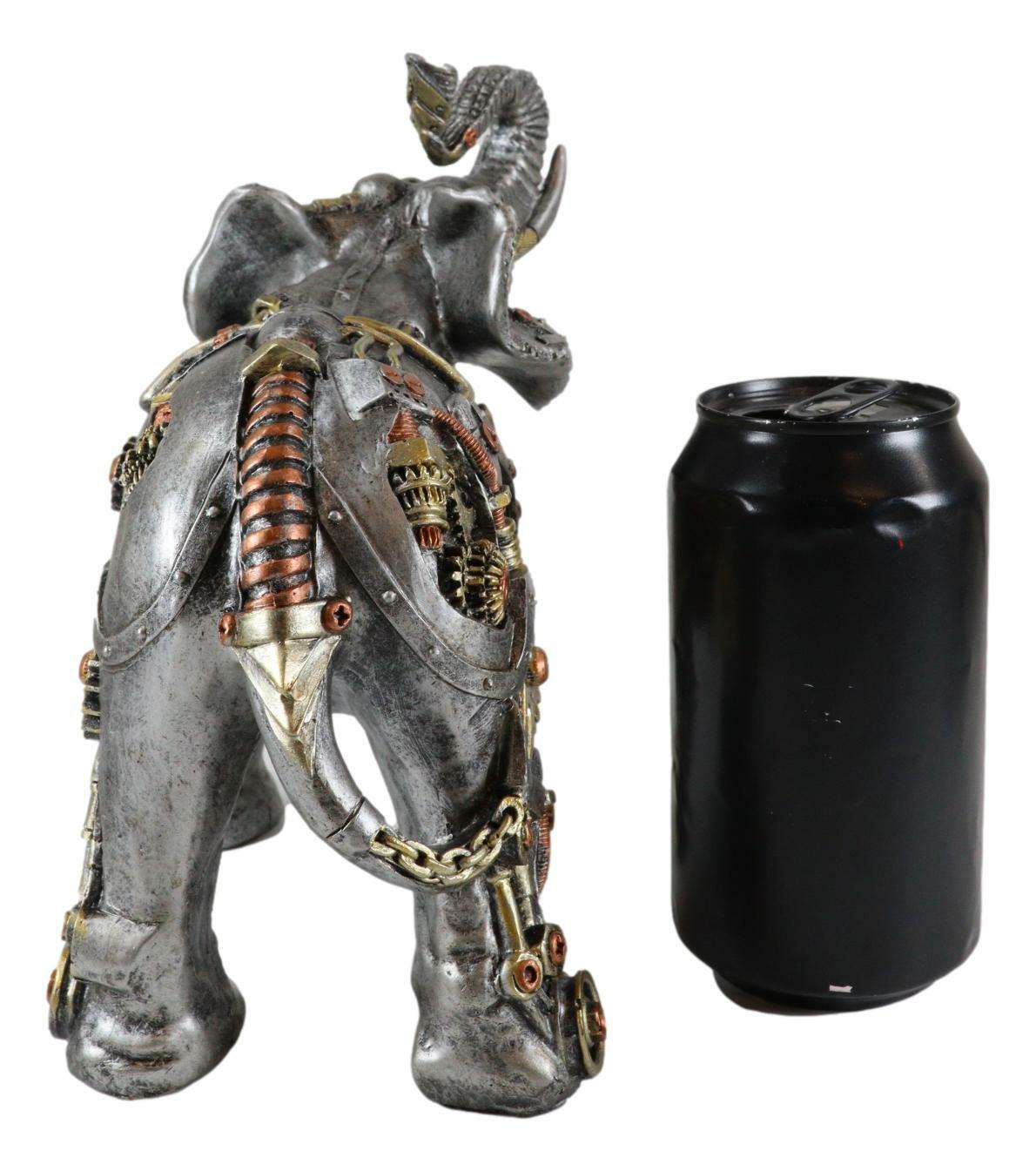 Ebros Steampunk Pressure Valve Geared Cyborg Elephant with Trunk Up Figurine