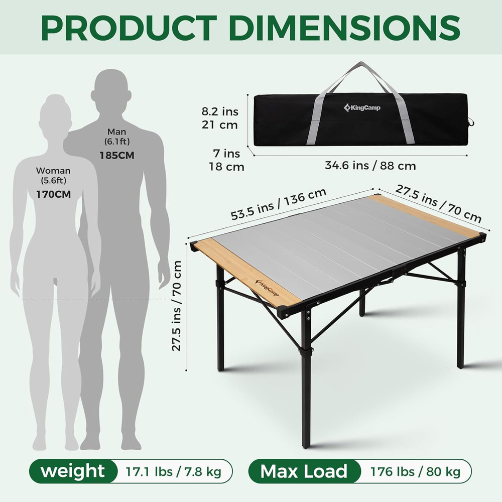 Camping Table Folding Portable Table Aluminum Roll up Lightweight Foldable Large