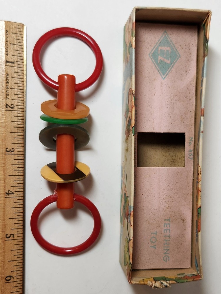 Bakelite Teething Toy Rattle in Box