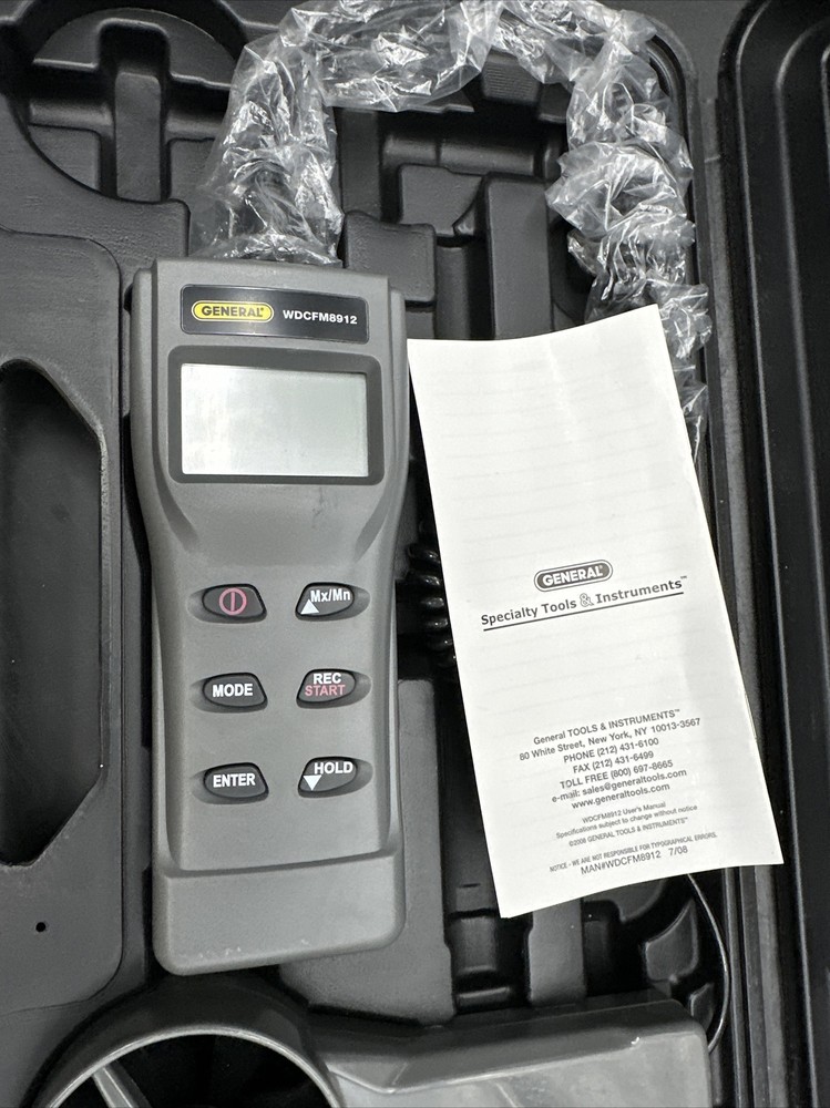 GENERAL TOOLS AIRFLOW VOLUME ANEMOMETER-PSYCHROMETER WDCFM8912 -GOOD CONDITION-