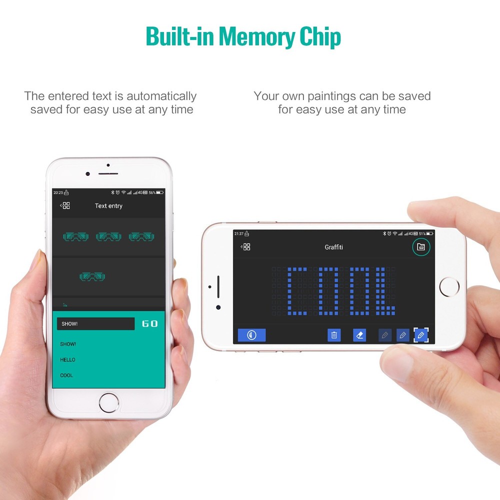 Customizable LED Glasses with Bluetooth, APP ControlDIY Text MessagesWhite Light