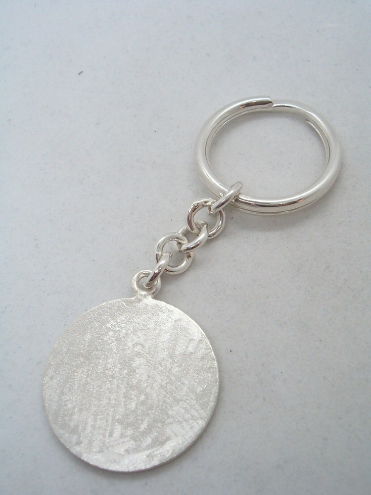 925 Silver Engraved Satin Round Plate KEYCHAIN - Size large