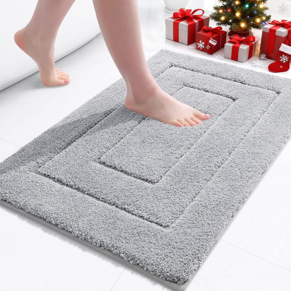Buganda Bathroom Rugs, 24" x 16", Soft and Absorbent x Grey