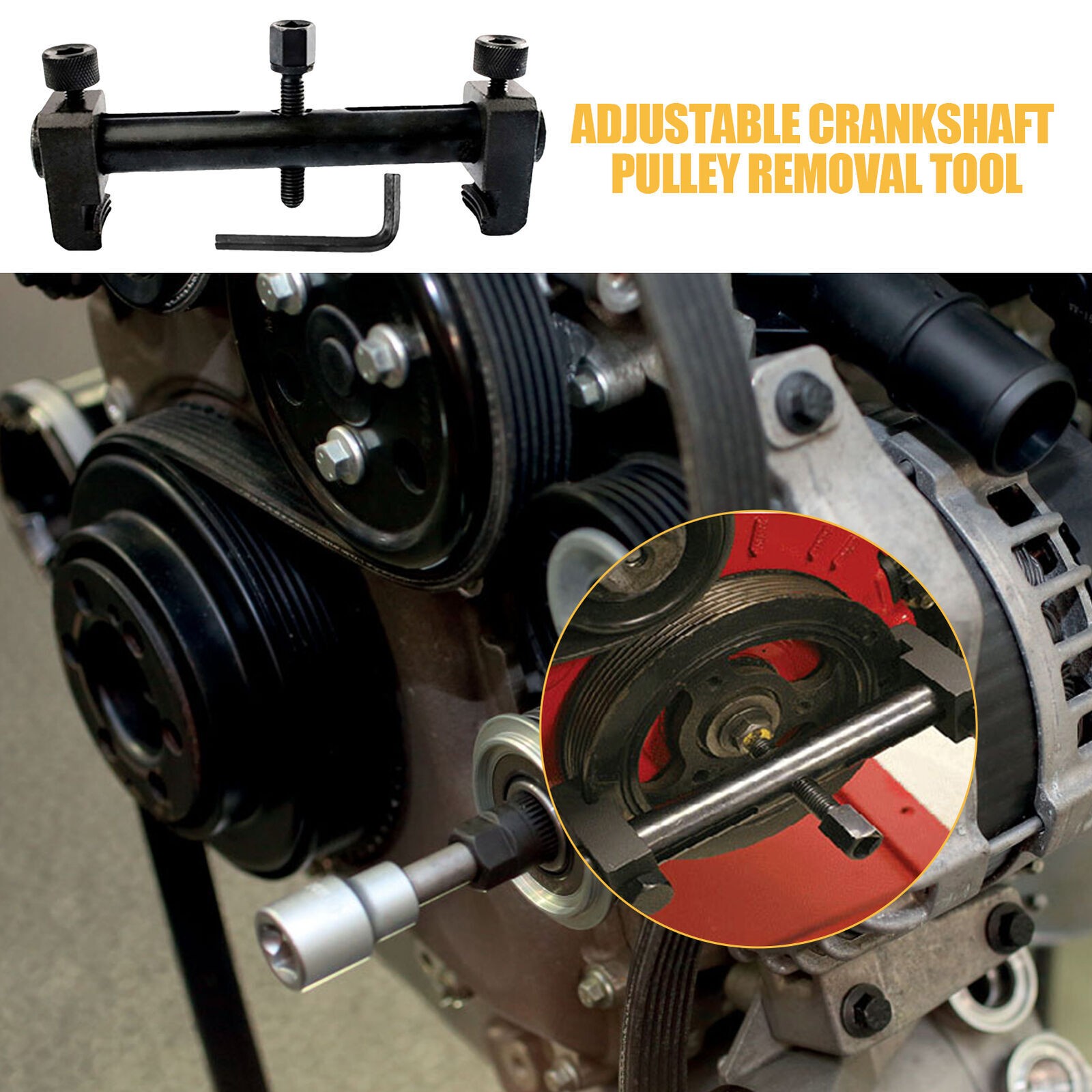 New Universal Puller For Ribbed Drive Pulley Crankshaft Remover Tool Kit