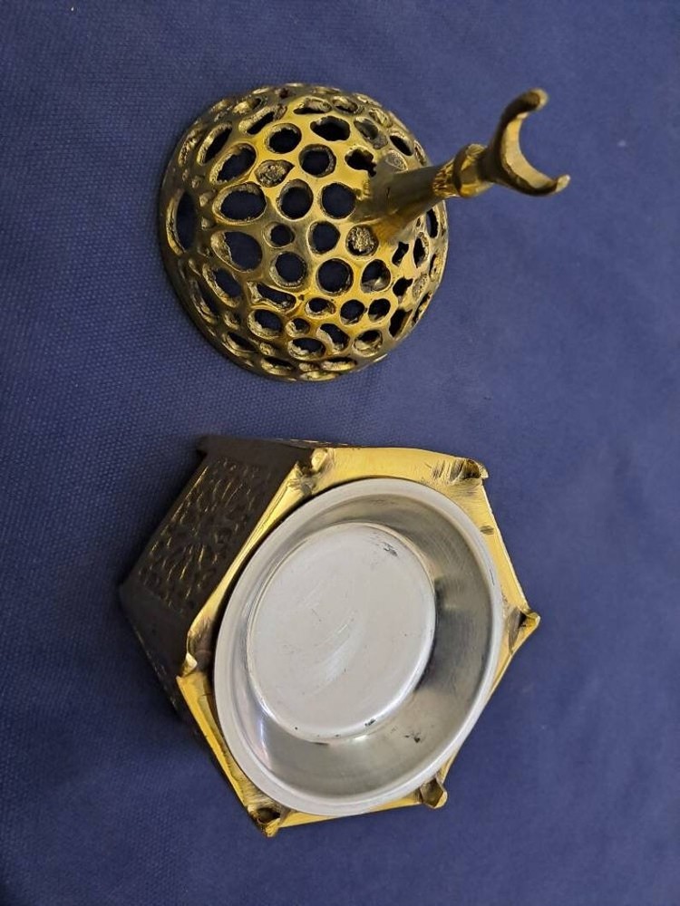 Handmade Cast Brass Arabic Islamic Hexagonal Incense Burner