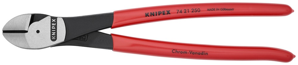 Knipex 74 21 250,High Leverage12° Angled Diagonal Cutters,10",Plastic Coating