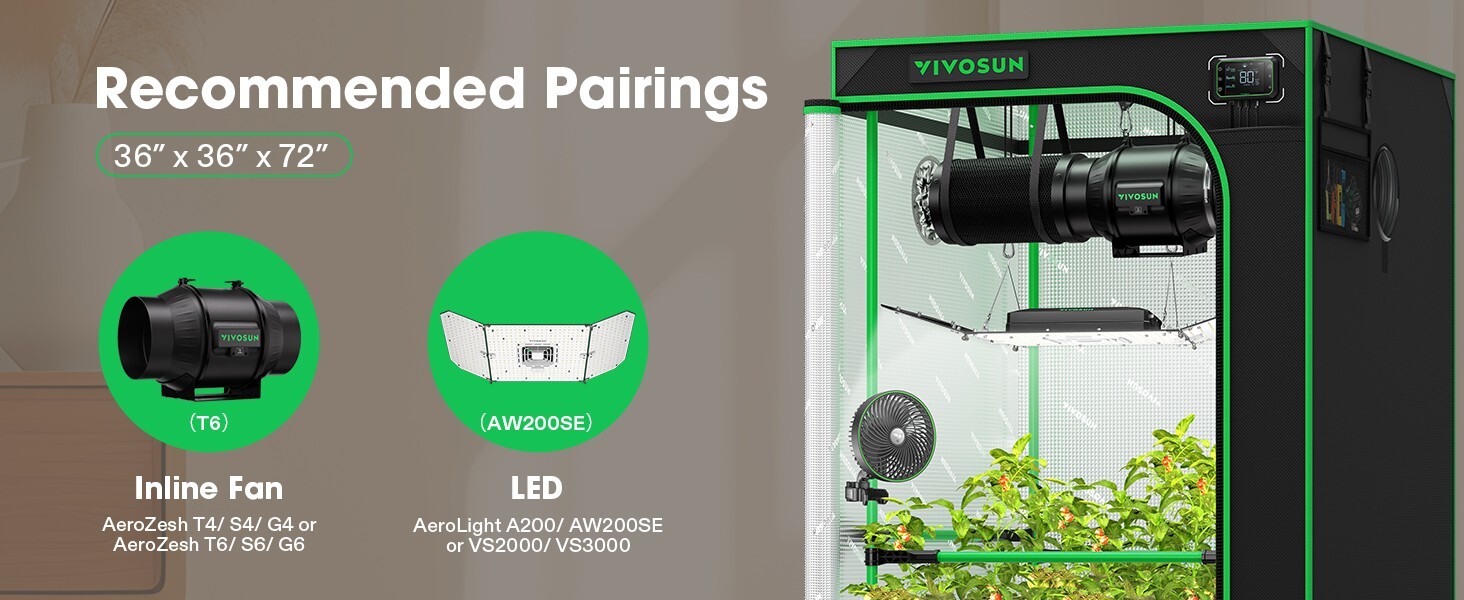 VIVOSUN P336 3x3ft Grow Tent36"×36"×72" ,2000D Oxford canvas lined,Non Toxic