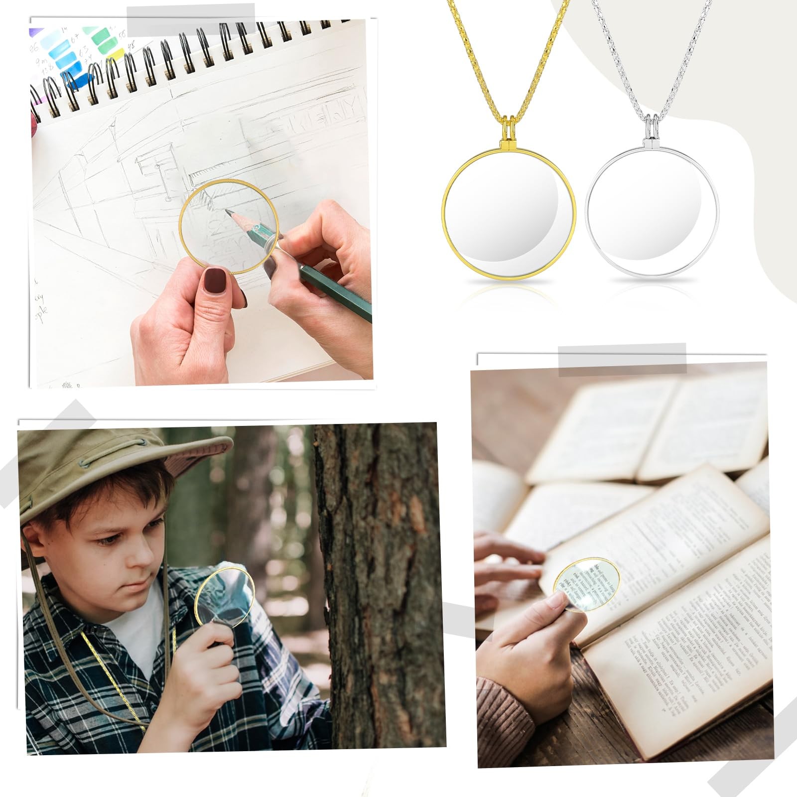 2 Colors 5X Magnifier Monocle Lens Necklace Magnifying Glass loupe on Chain V...