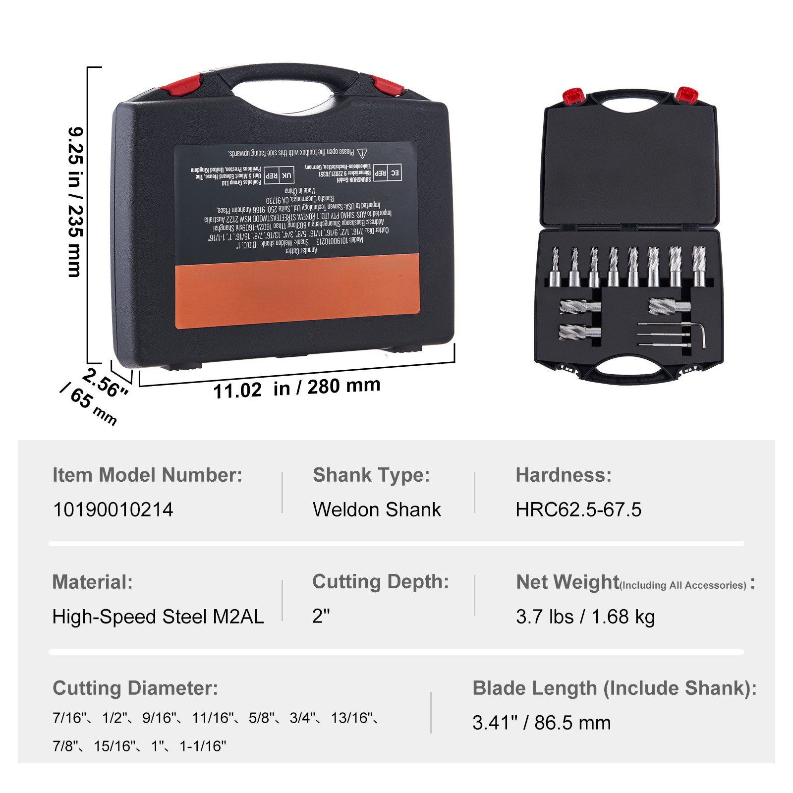 Uimoso Annular Cutter Set HSS Magnetic Drill Bits 13 PCS Weldon Shank 2" Depth