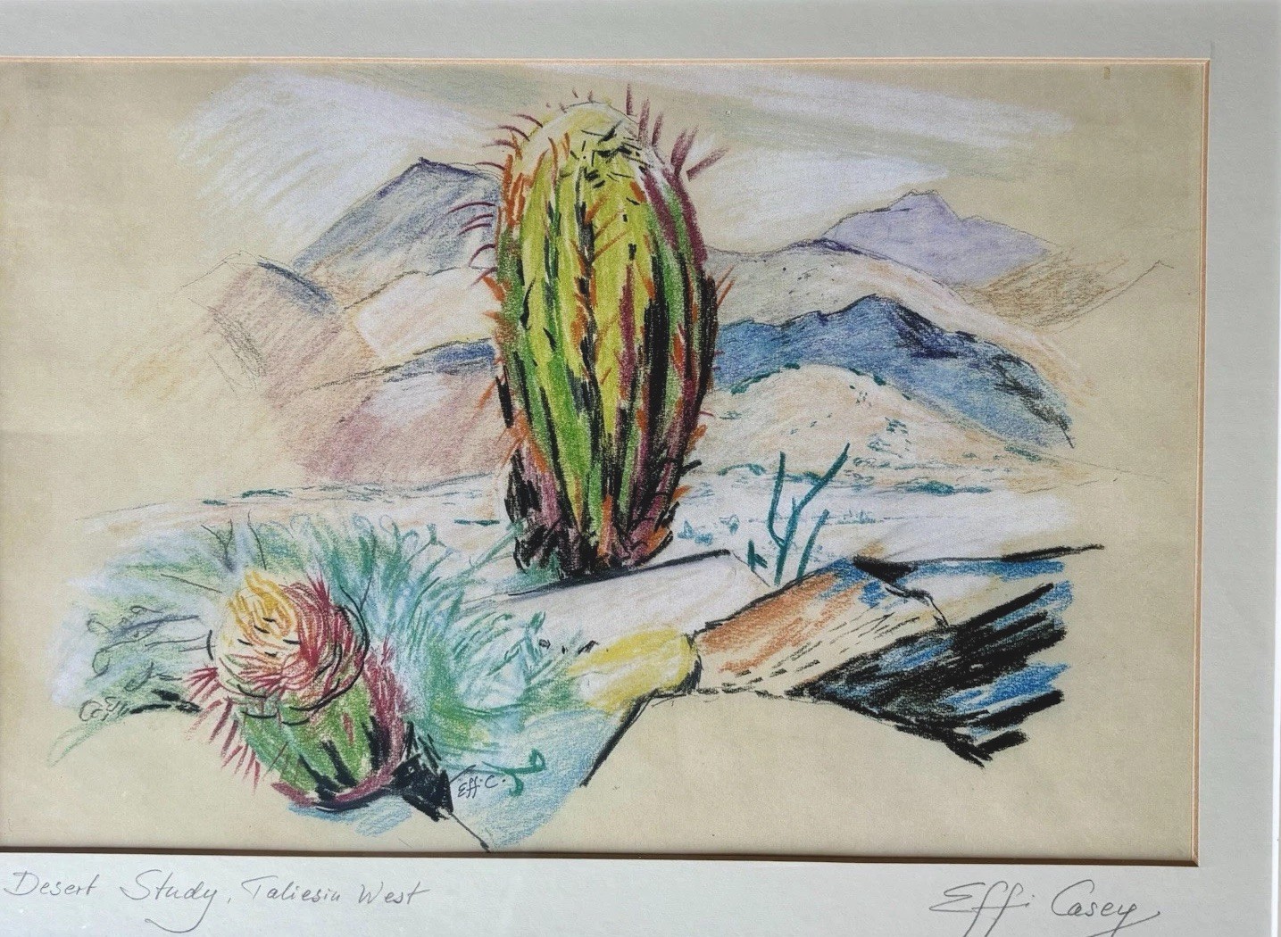 Effi Casey Signed Drawing ‘Desert Study, Taliesin West’ - Franklin Lloyd Wright