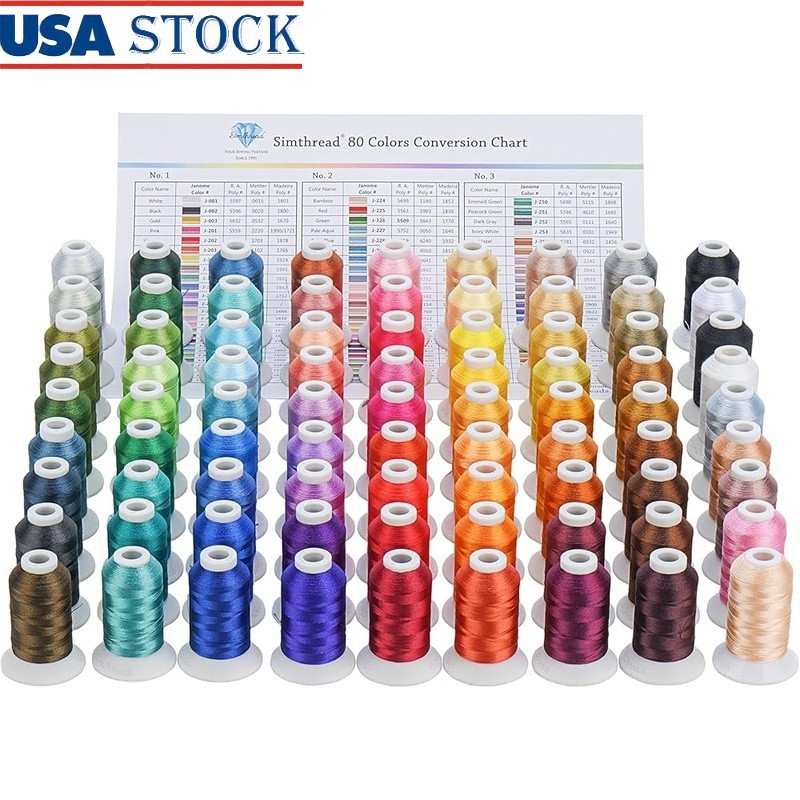 80 Spools Polyester Embroidery Thread Durable Machine Compatible Brother Janome